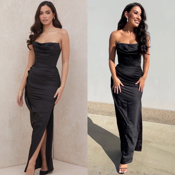 House of CB Dresses House Of Cb Adrienne Black Satin Strapless